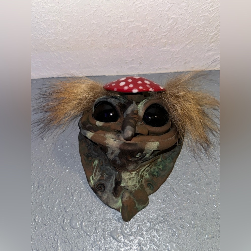Whimsical Amanita Mushroom Creature Figurine With Hair Forest Dweller - Picture 8 of 9